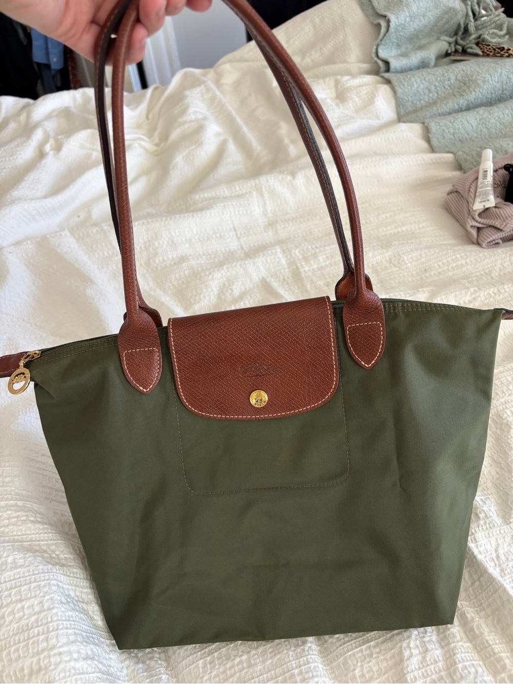 Longchamp Le Pilage Tote Medium Army Green Olive Green EUC